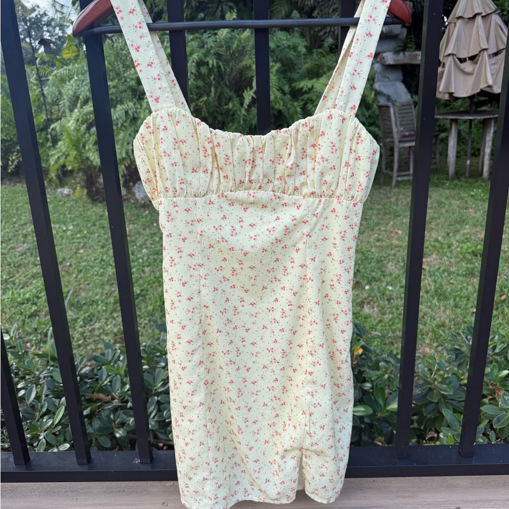 Princess Polly Yellow Babydoll Dress with Red Floral Print - Size 4 / Small